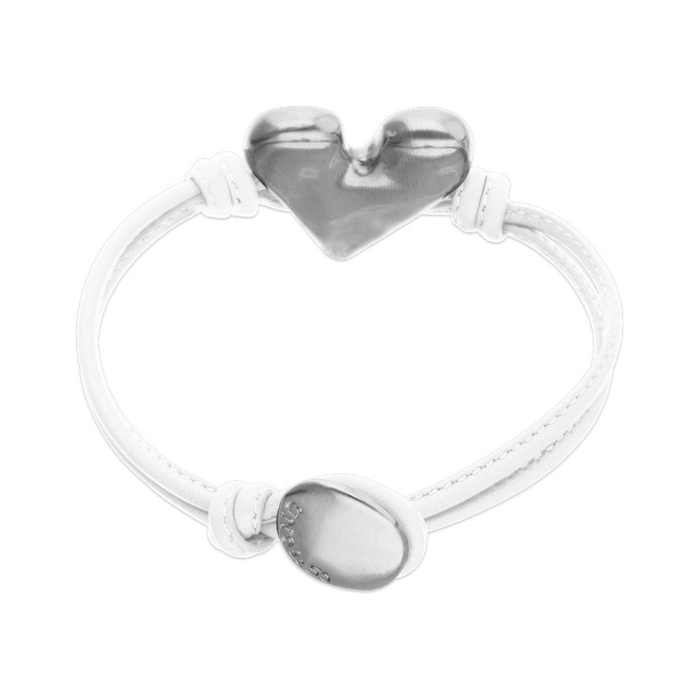 White Leather Heart Shaped Sterling Silver Plated Detail Bracelet PUL2638BLCMTL