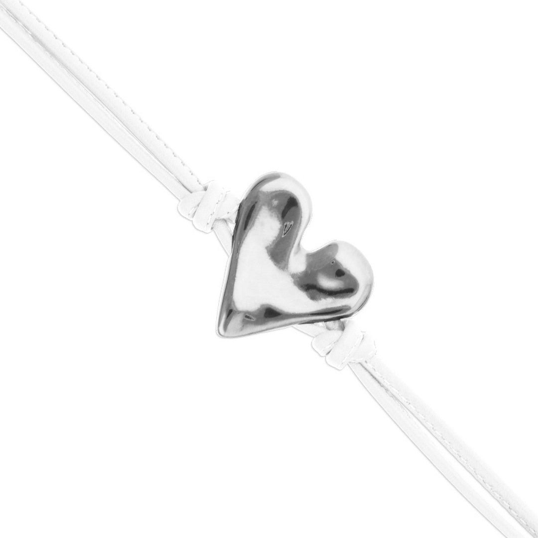 White Leather Heart Shaped Sterling Silver Plated Detail Bracelets PUL2638BLCMTL