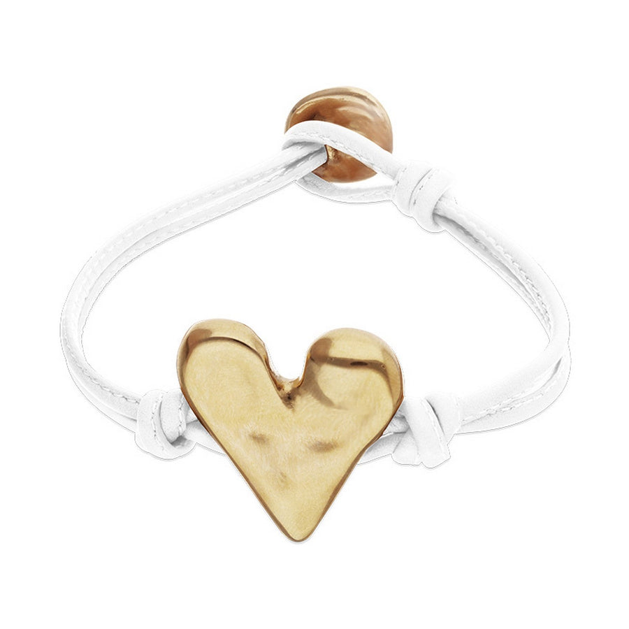 White Leather Heart Shaped 18K Detail Plated Detail Bracelet PUL2638BLCORO