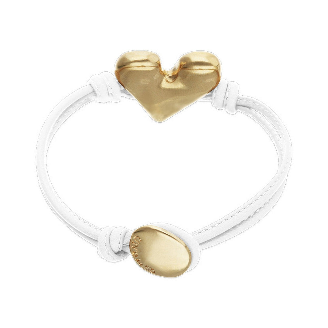 White Leather Heart Shaped 18K Detail Plated Detail Bracelets PUL2638BLCORO