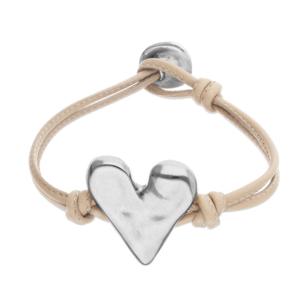 Camel Leather Heart Shaped Sterling Silver Plated Detail Bracelets PUL2638CAMMTL