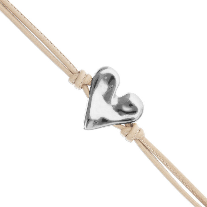 Camel Leather Heart Shaped Sterling Silver Plated Detail Bracelets PUL2638CAMMTL