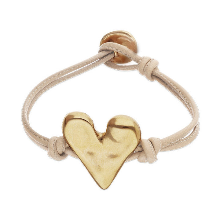 Camel Leather Heart Shaped 18K Detail Plated Detail Bracelets PUL2638CAMORO