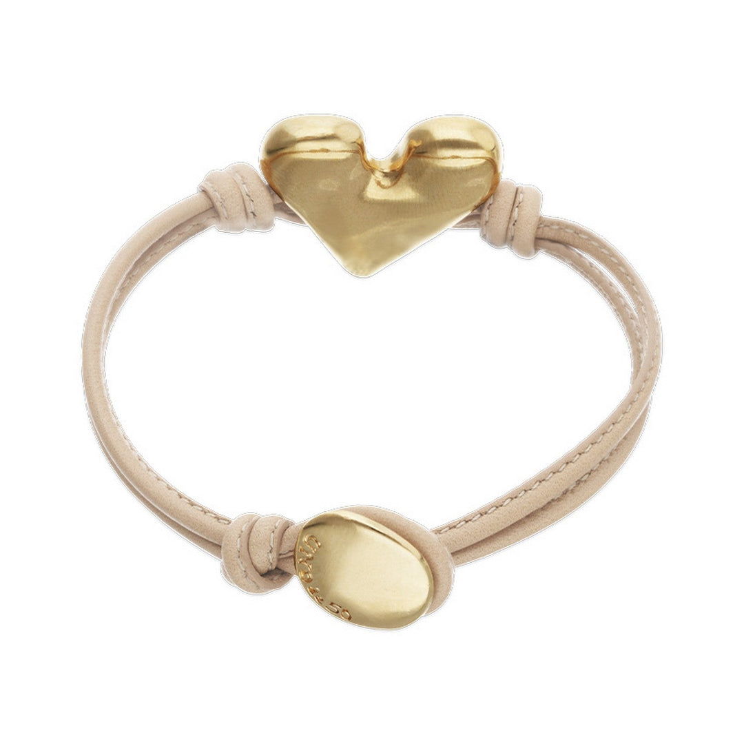 Camel Leather Heart Shaped 18K Detail Plated Detail Bracelets PUL2638CAMORO