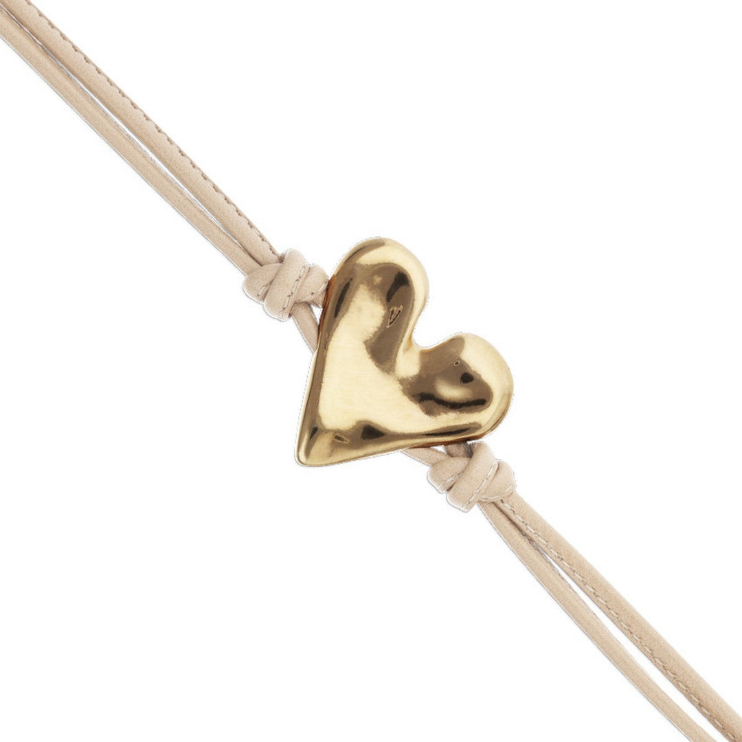Camel Leather Heart Shaped 18K Detail Plated Detail Bracelets PUL2638CAMORO