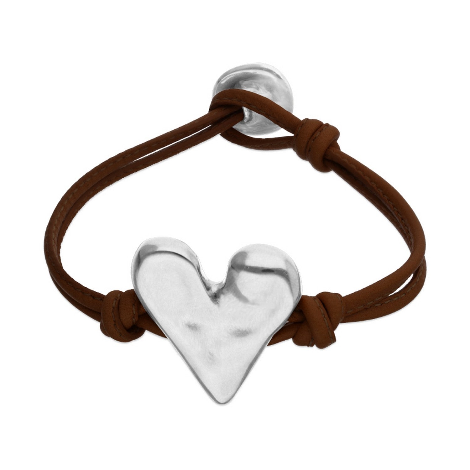 Black Leather Heart Shaped Sterling Silver Plated Detail Bracelets PUL2638MARMTL