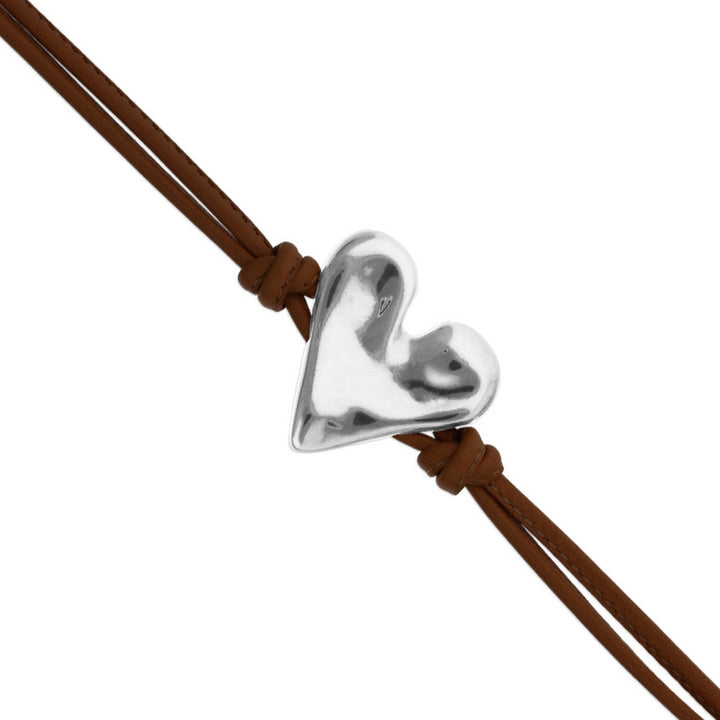 Black Leather Heart Shaped Sterling Silver Plated Detail Bracelets PUL2638MARMTL