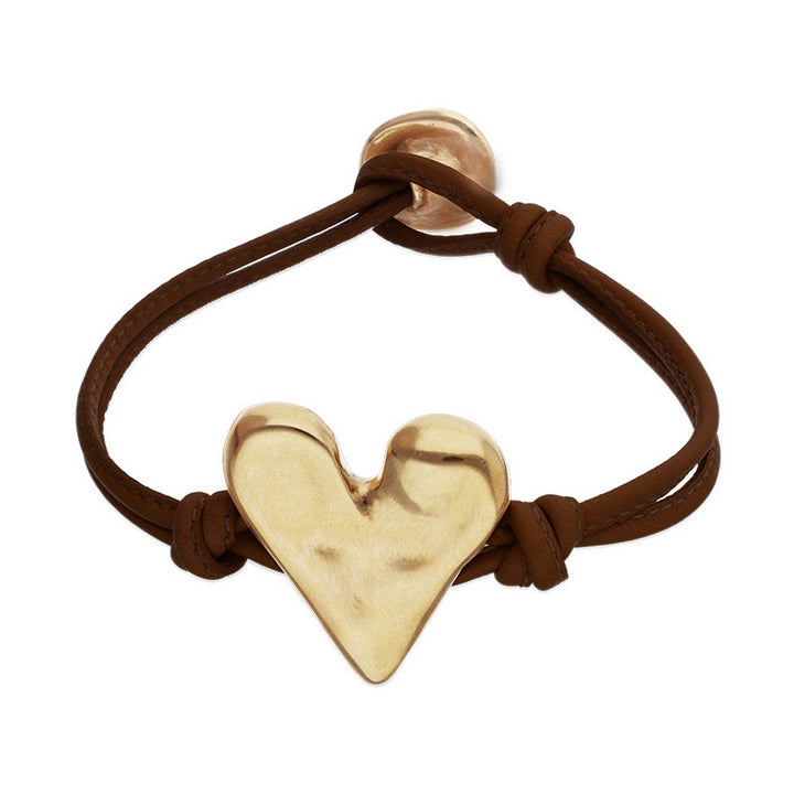 Black Leather Heart Shaped 18K Detail Plated Detail Bracelets PUL2638MARORO