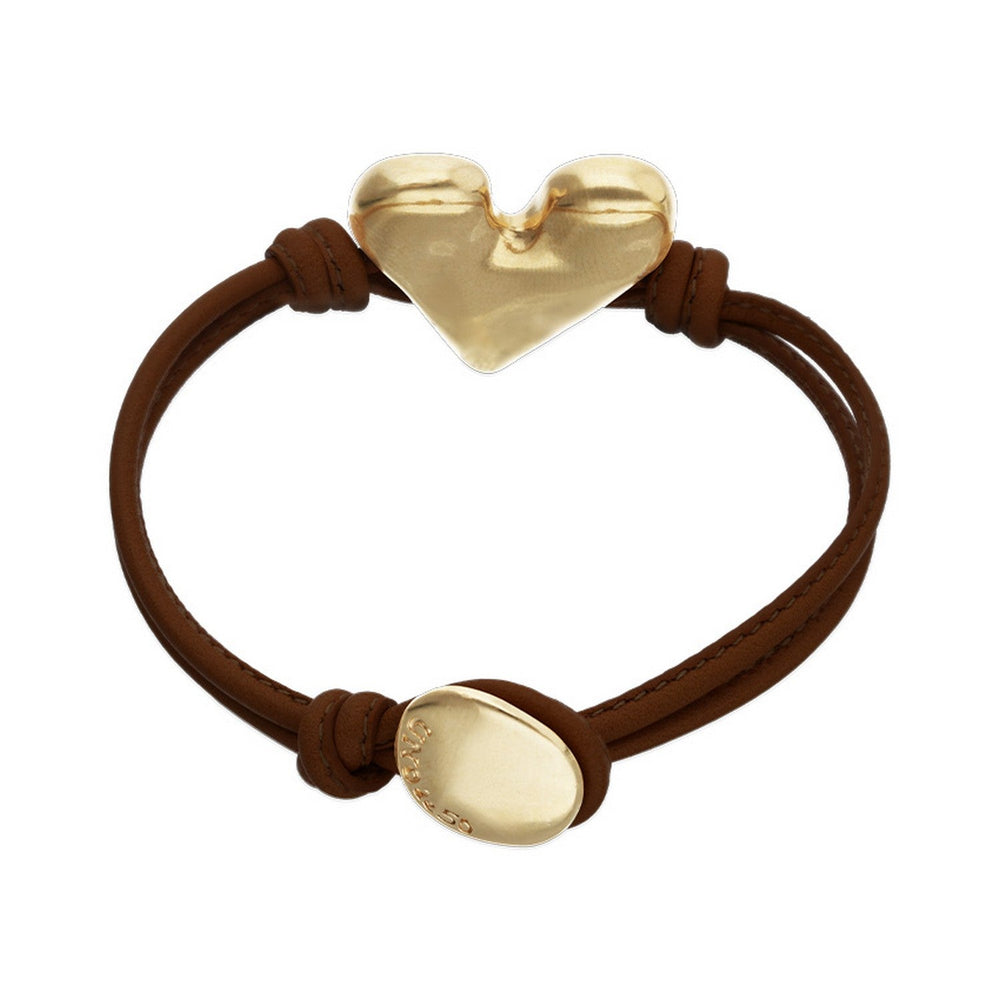 Brown Leather Heart Shaped 18K Detail Plated Detail Bracelet PUL2638MARORO