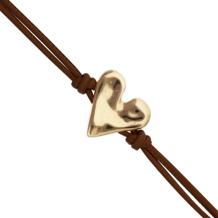 Black Leather Heart Shaped 18K Detail Plated Detail Bracelets PUL2638MARORO