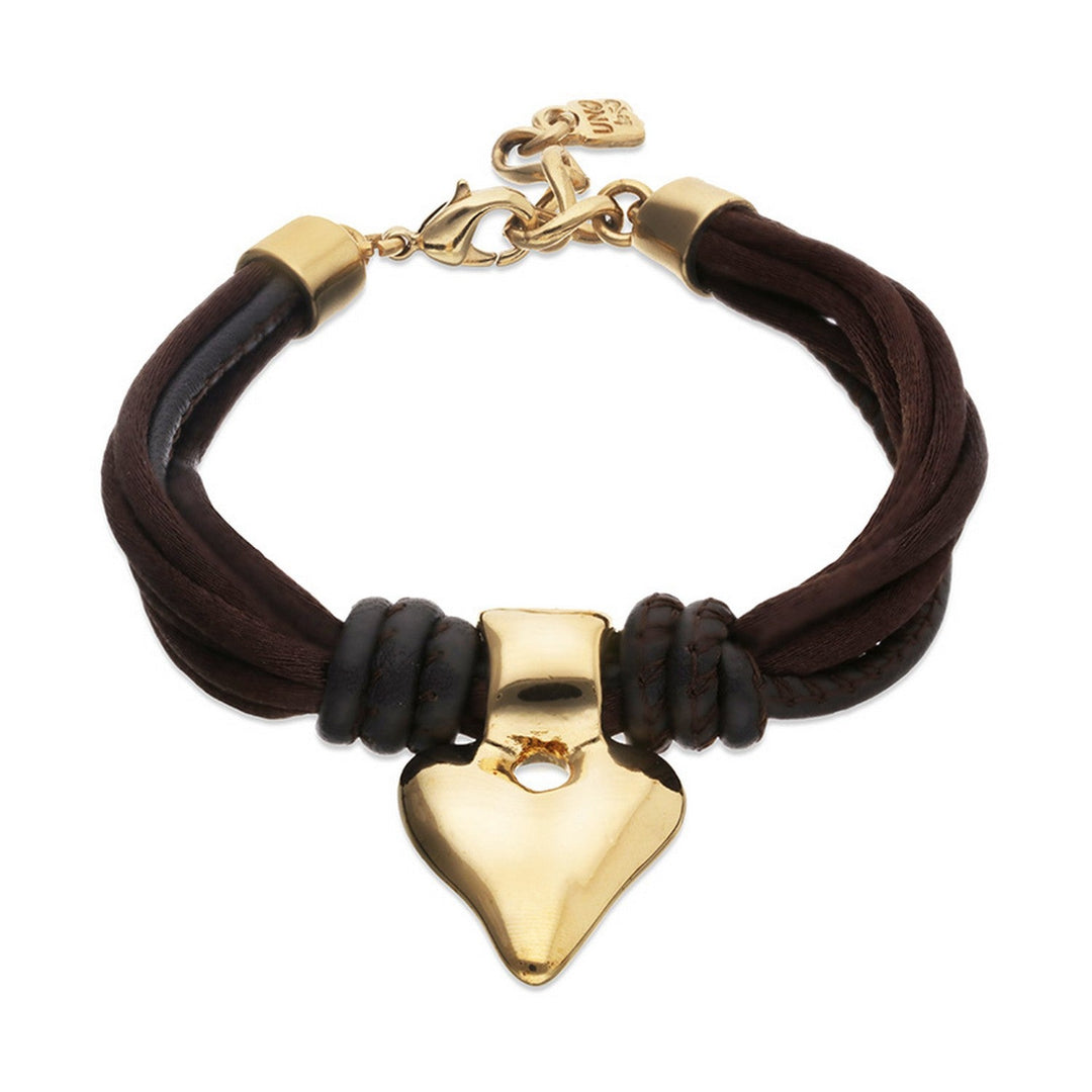  Mix Of Silk Effect And Leather Beige Thread And 18K Gold Heart Detail Bracelets PUL2640MARORO