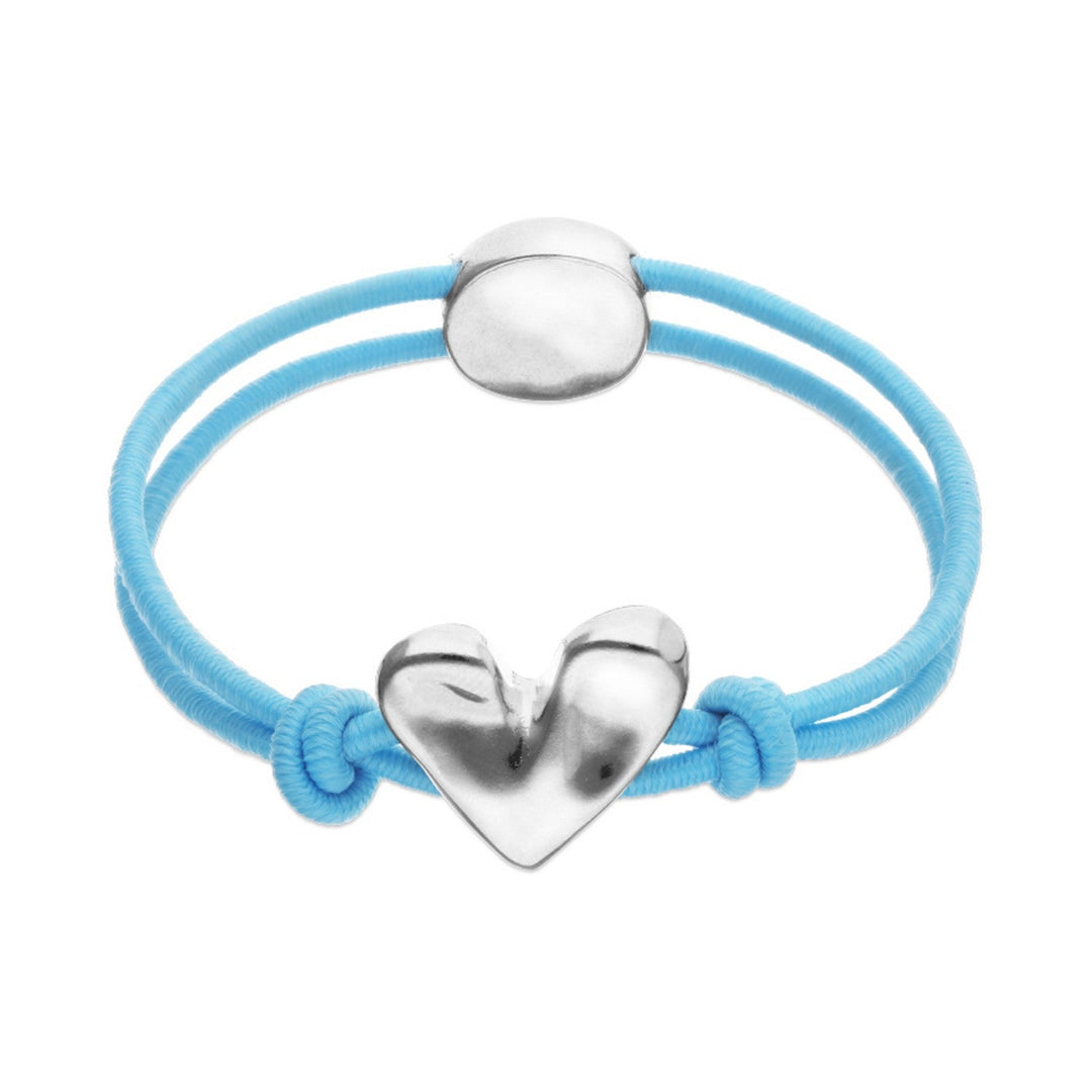 Blue Elastic Thread Sterling Silver Plated Heart Bracelets PUL2641AZUMTL