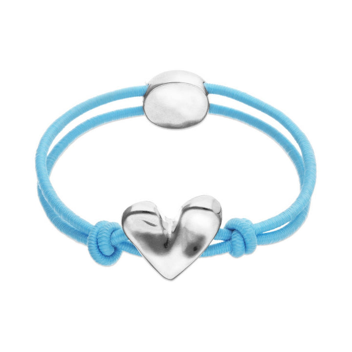 Blue Elastic Thread Sterling Silver Plated Heart Bracelets PUL2641AZUMTL