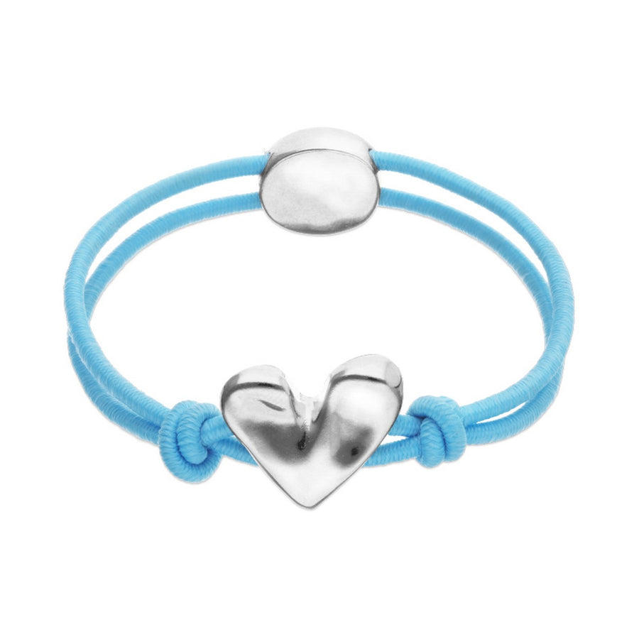 Blue Elastic Thread Sterling Silver Plated Heart Bracelet PUL2641AZUMTL