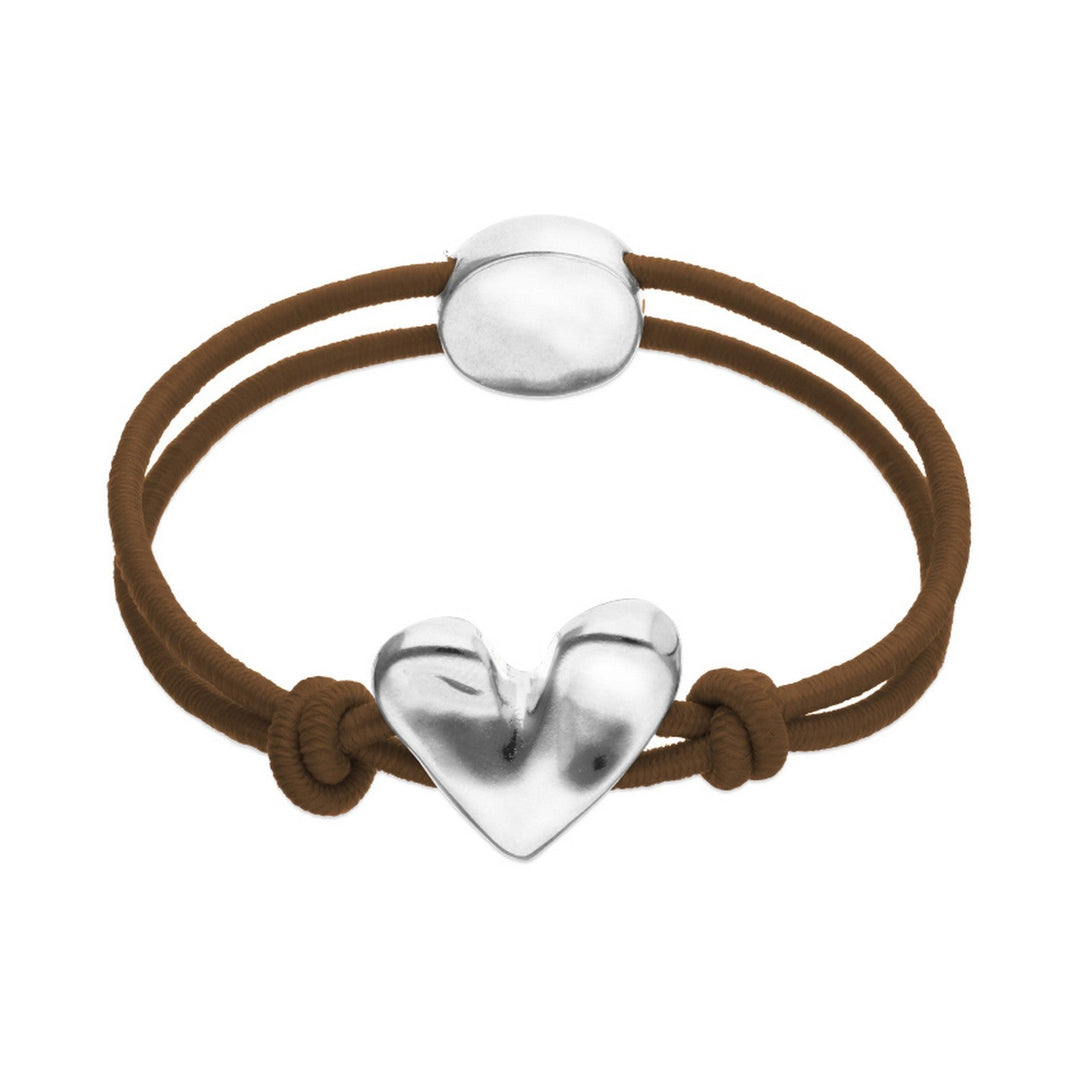 Brown Elastic Thread Sterling Silver Plated Heart Bracelets PUL2641MARMTL