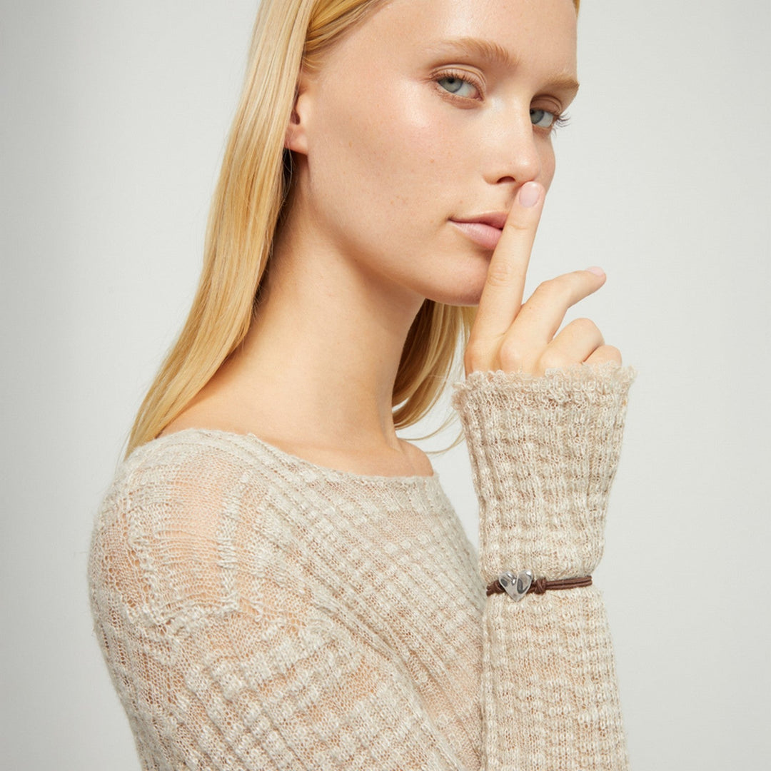 Brown Elastic Thread Sterling Silver Plated Heart Bracelets PUL2641MARMTL