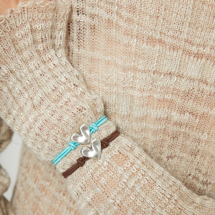 Brown Elastic Thread Sterling Silver Plated Heart Bracelets PUL2641MARMTL