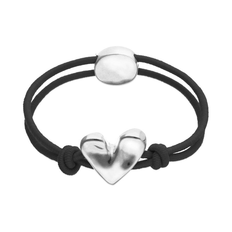 Black Elastic Thread Sterling Silver Plated Heart Bracelet PUL2641NGRMTL
