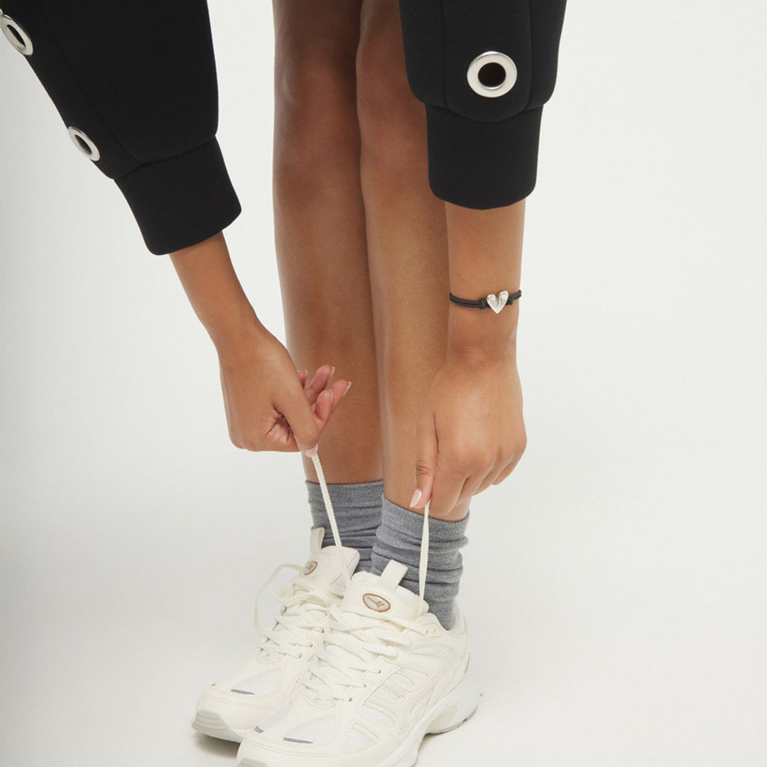 Black Elastic Thread Sterling Silver Plated Heart Bracelets PUL2641NGRMTL