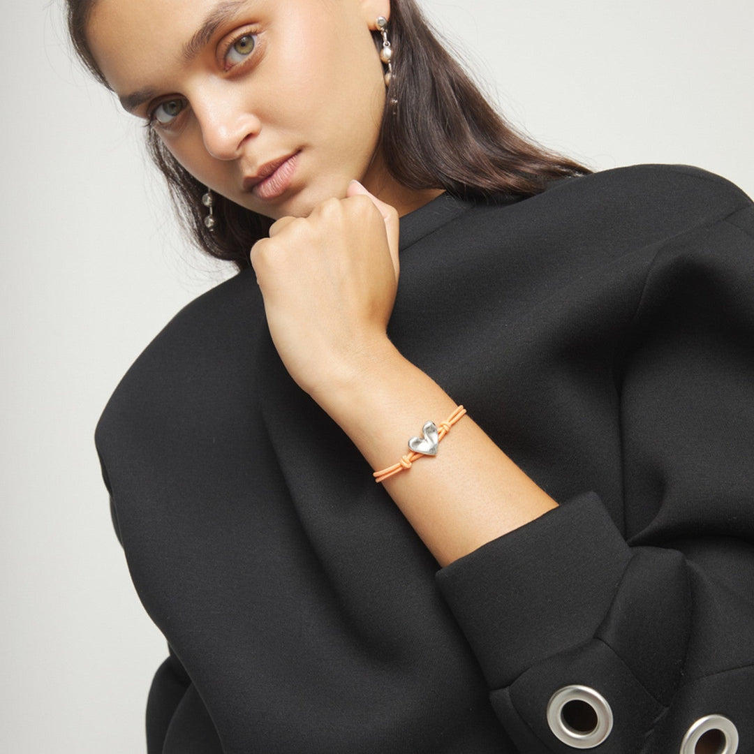 Orange Elastic Thread Sterling Silver Plated Heart Bracelets PUL2641NRJMTL