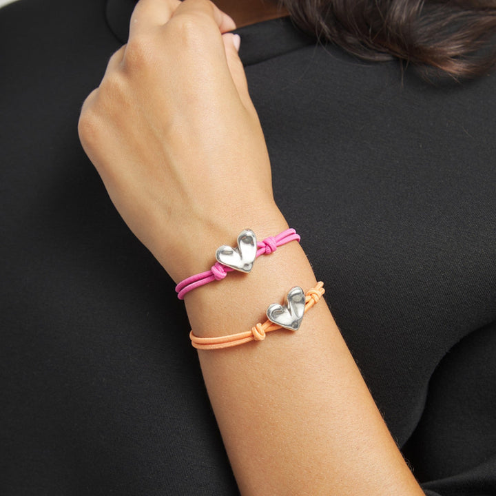 Orange Elastic Thread Sterling Silver Plated Heart Bracelets PUL2641NRJMTL