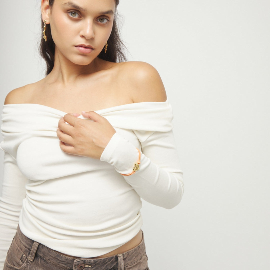 Orange Elastic Thread 18K Gold Plated Heart Bracelets PUL2641NRJORO