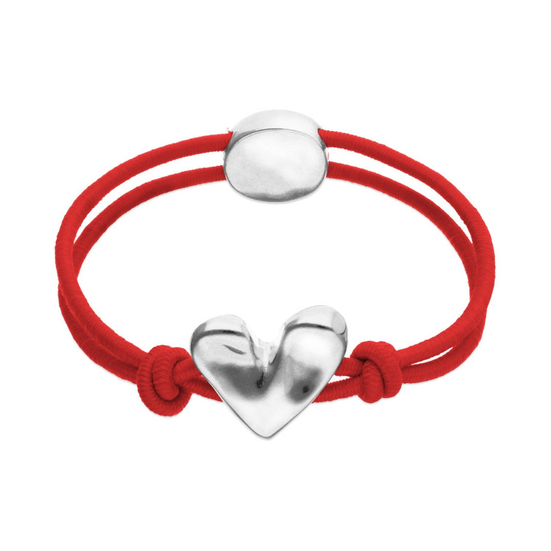 Red Elastic Thread Sterling Silver Plated Heart Bracelets PUL2641ROJMTL