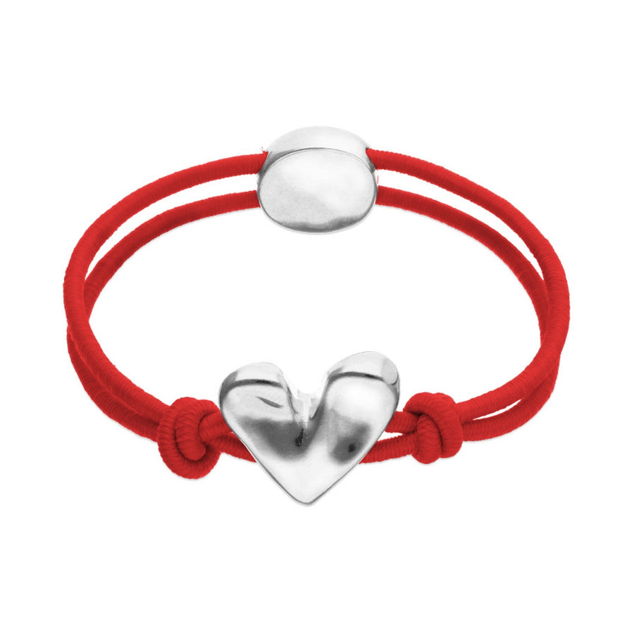 Red Elastic Thread Sterling Silver Plated Heart Bracelet PUL2641ROJMTL