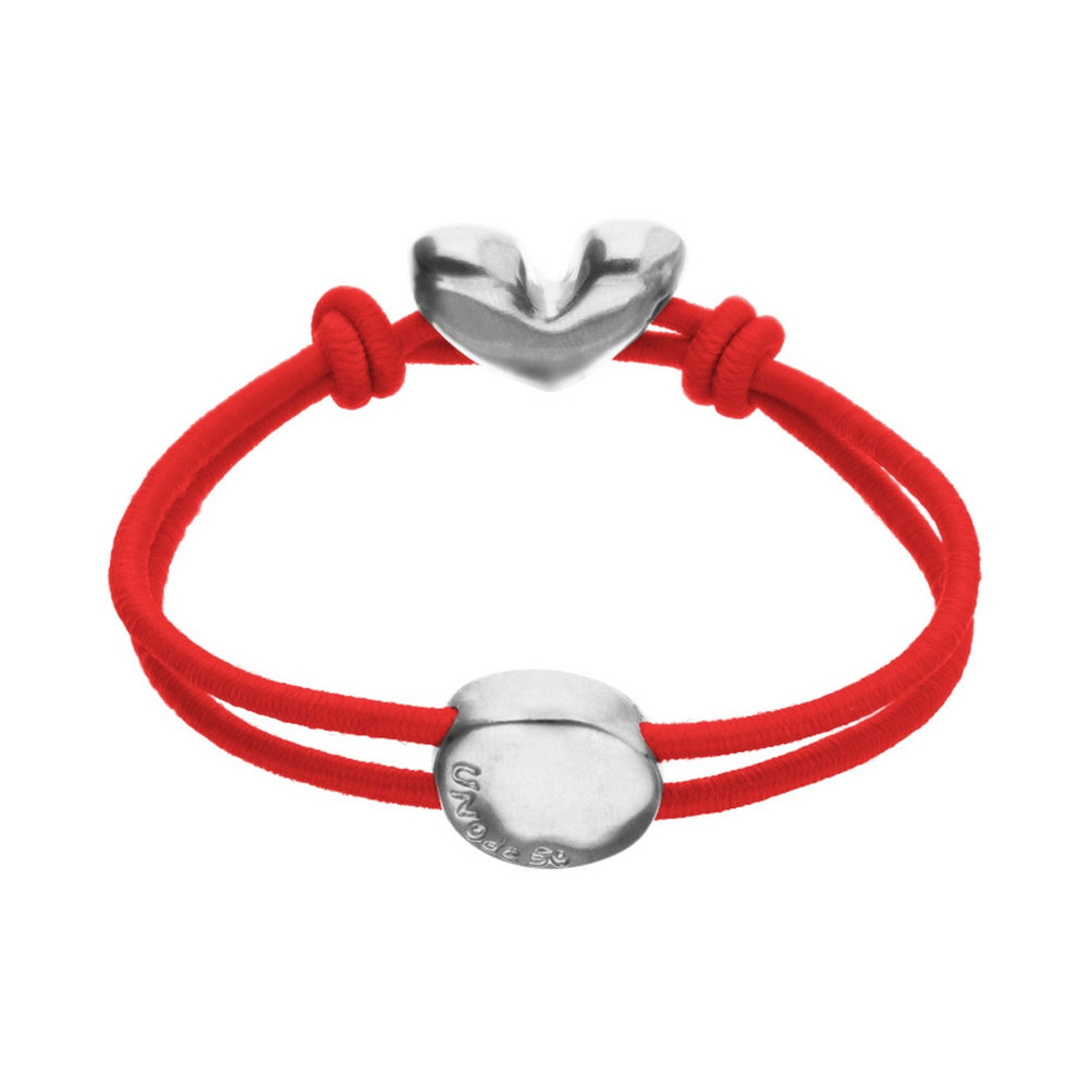 Red Elastic Thread Sterling Silver Plated Heart Bracelet PUL2641ROJMTL