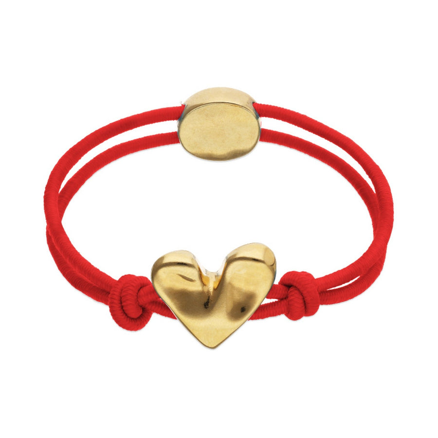 Red Elastic Thread 18K Gold Plated Heart Bracelet PUL2641ROJORO