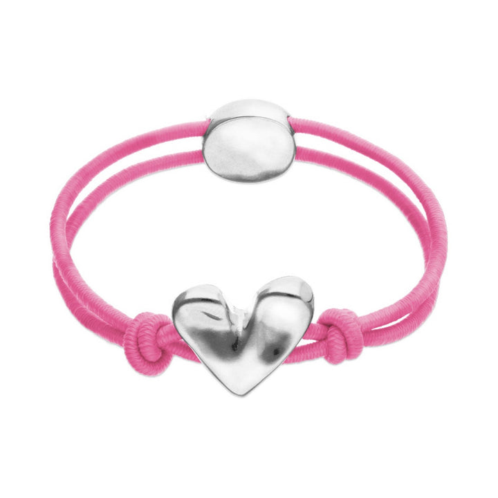 Pink Elastic Thread Sterling Silver Plated Heart Bracelets PUL2641RSAMTL
