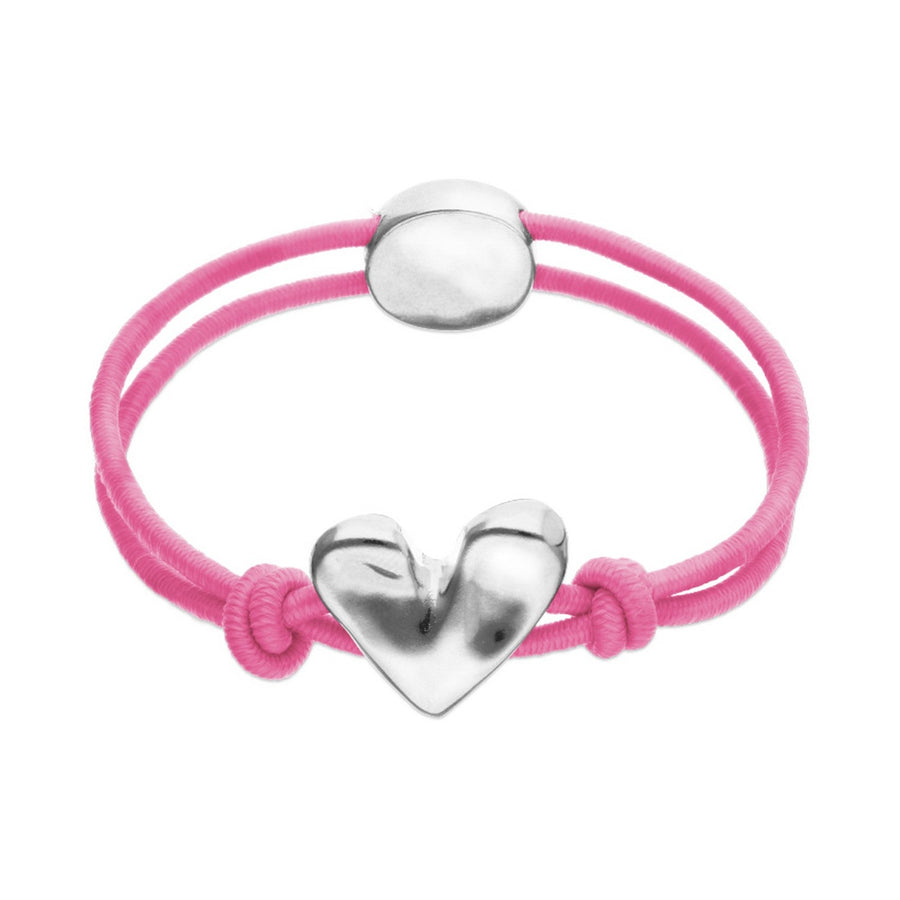 Pink Elastic Thread Sterling Silver Plated Heart Bracelet PUL2641RSAMTL