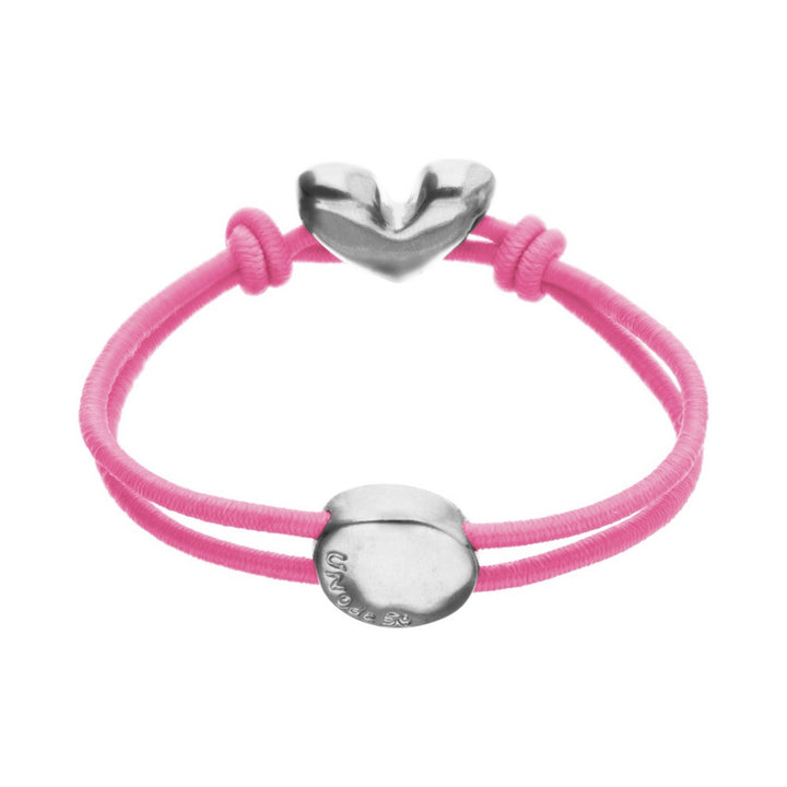 Pink Elastic Thread Sterling Silver Plated Heart Bracelets PUL2641RSAMTL