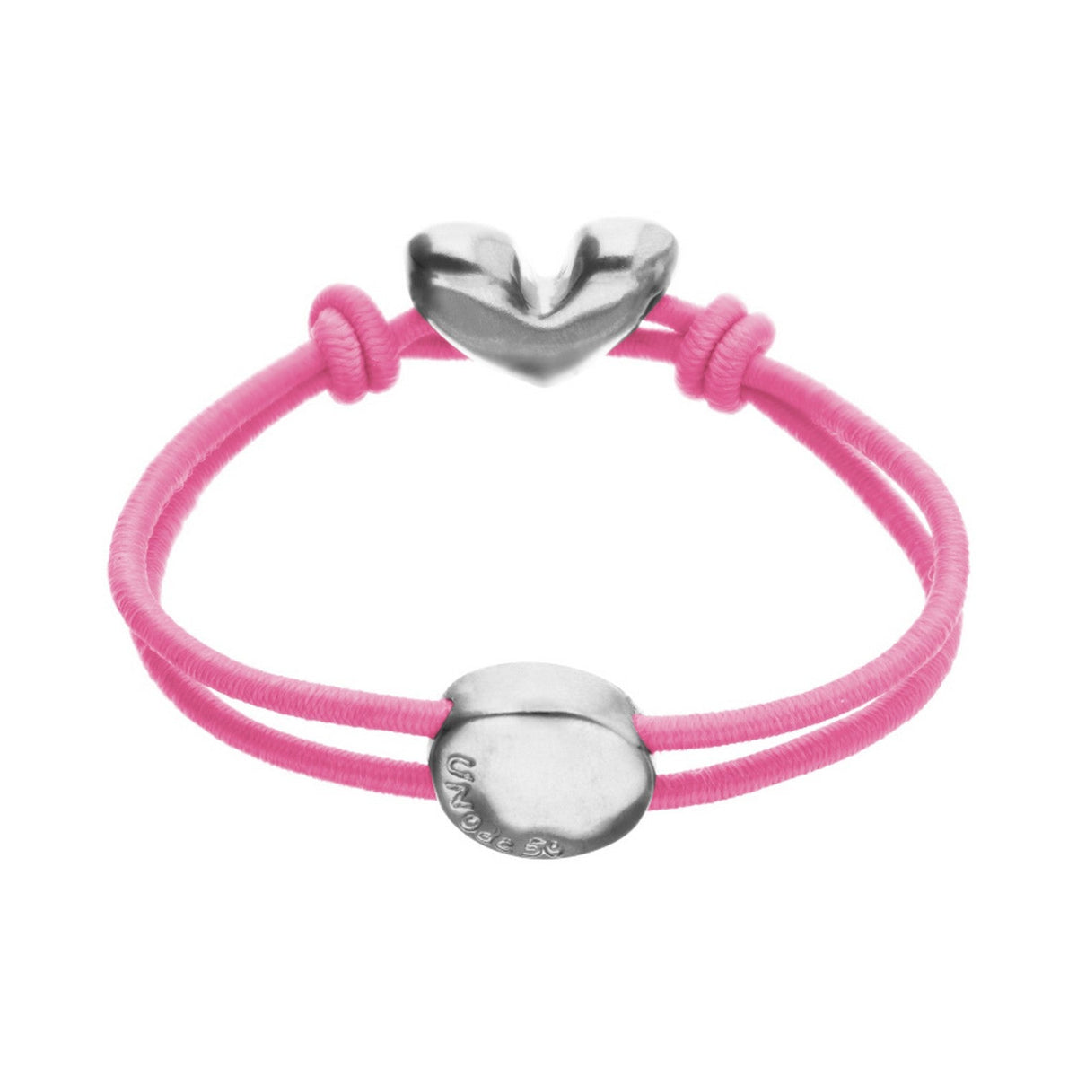 Pink Elastic Thread Sterling Silver Plated Heart Bracelets PUL2641RSAMTL