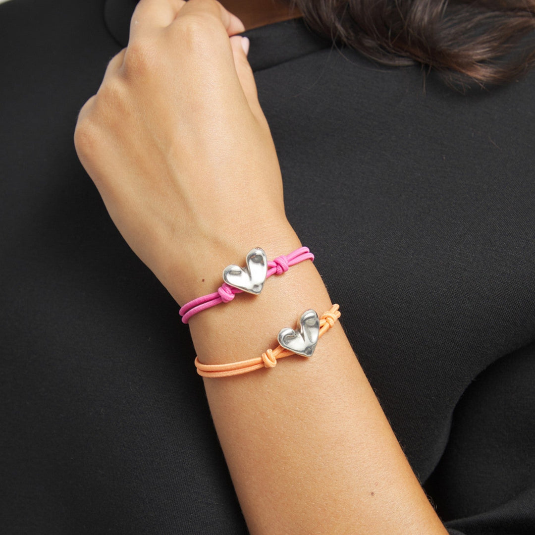 Pink Elastic Thread Sterling Silver Plated Heart Bracelets PUL2641RSAMTL