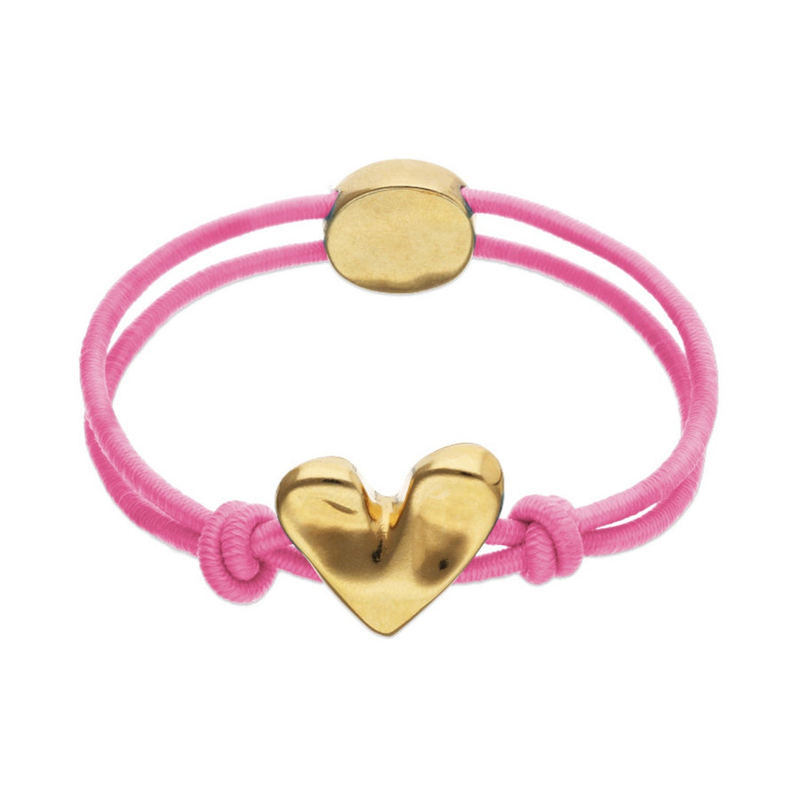 Pink Elastic Thread 18K Gold Plated Heart Bracelet PUL2641RSAORO