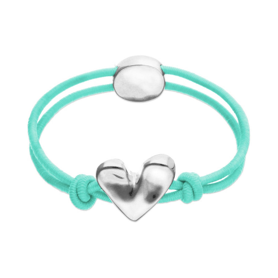 Blue Elastic Thread Sterling Silver Plated Heart Bracelet PUL2641TQSMTL