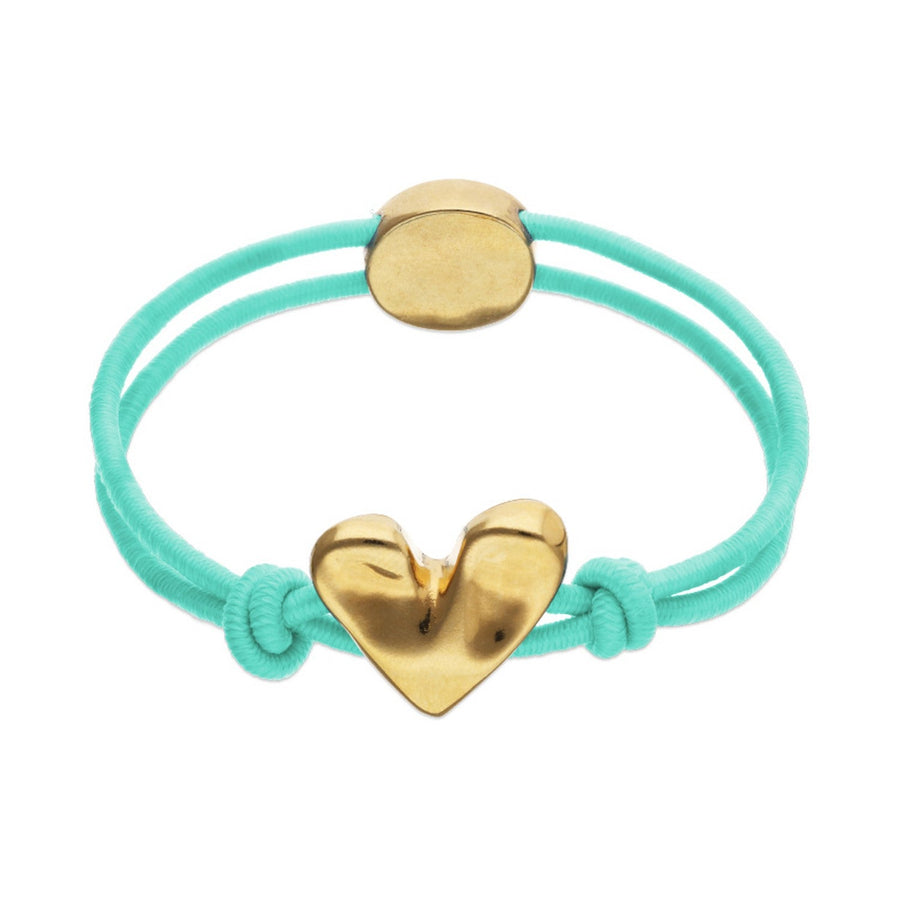 Blue Elastic Thread 18K Gold Plated Heart Bracelet PUL2641TQSORO