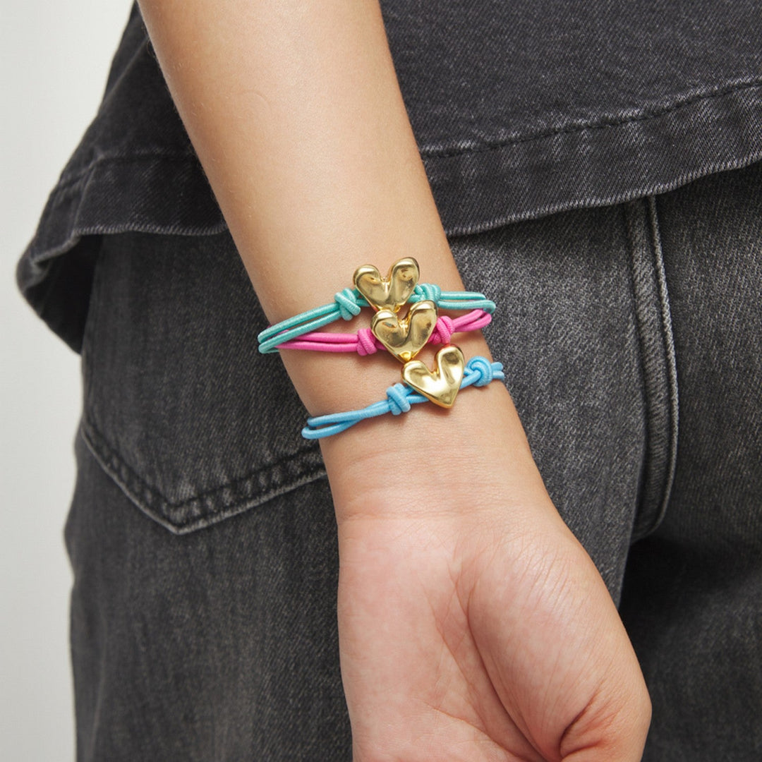 Blue Elastic Thread 18K Gold Plated Heart Bracelets PUL2641TQSORO