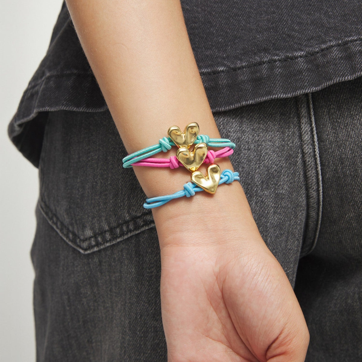 Blue Elastic Thread 18K Gold Plated Heart Bracelets PUL2641TQSORO