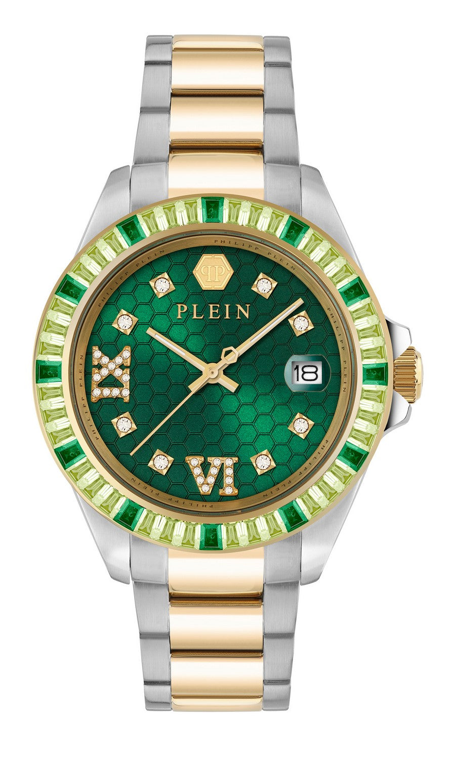 Philipp Plein Women’s Lady Empire 39 mm Green Dial Two-Tone Crystal Watch PW2FA0225
