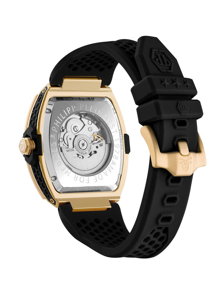 Philipp Plein Men’s The $keleton Frosted 44 mm Gold Automatic Silicone Watch PWJFA1025
