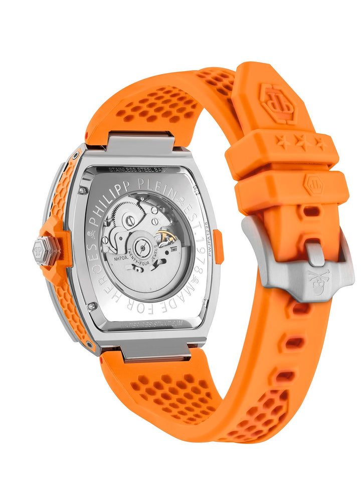 Philipp Plein Men’s The $keleton Limited Edition 44 mm Grey Skeleton Dial Orange Strap Automatic PWJFA1225