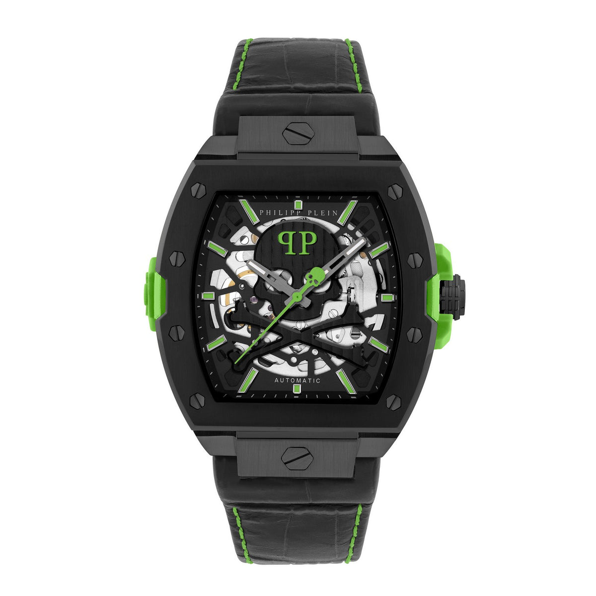 Philipp Plein Men’s The $keleton 2.0 44 mm Black Dial Leather Strap Watch PWJFA1426