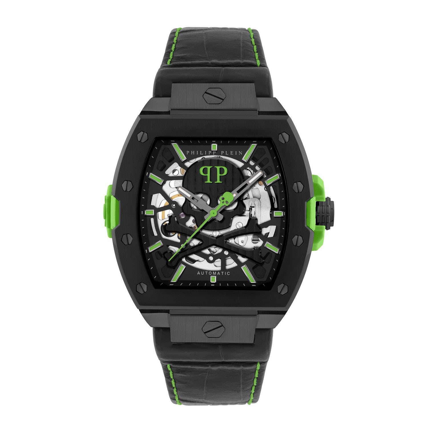 Philipp Plein Men’s The $keleton 2.0 44 mm Black Dial Leather Strap Watch PWJFA1426