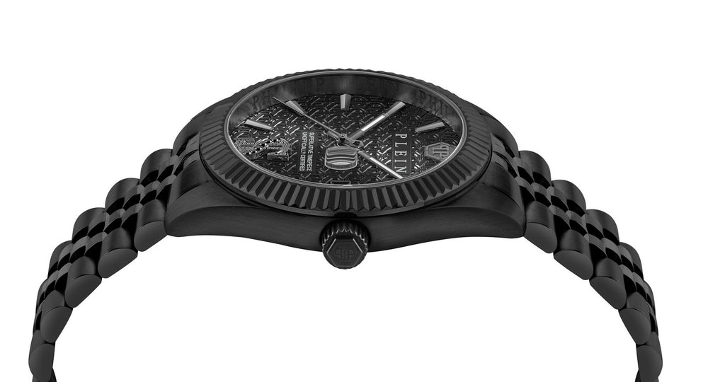 Philipp Plein Men’s Date Superlative 41 mm Black Guilloché Crystal Date Watch PWMFA1125