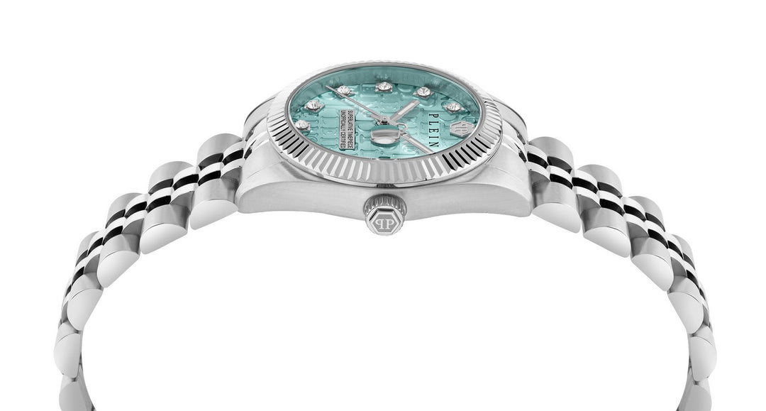 Philipp Plein Women’s Date Superlative 28 mm Blue Guilloché Crystal Date Watch PWNFA0225