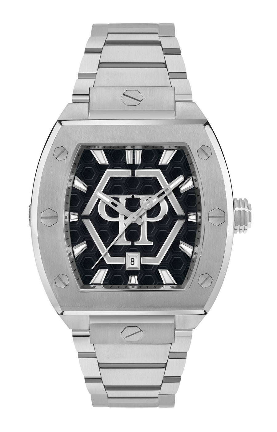Philipp Plein Men’s Hexagon Phantom 44 mm Black Guilloché Bracelet Watch PWPUA0725