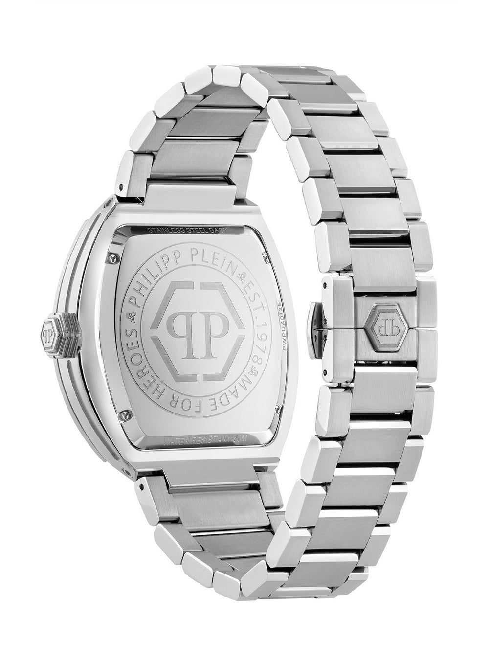 Philipp Plein Men’s Hexagon Phantom 44 mm Black Guilloché Bracelet Watch PWPUA0725