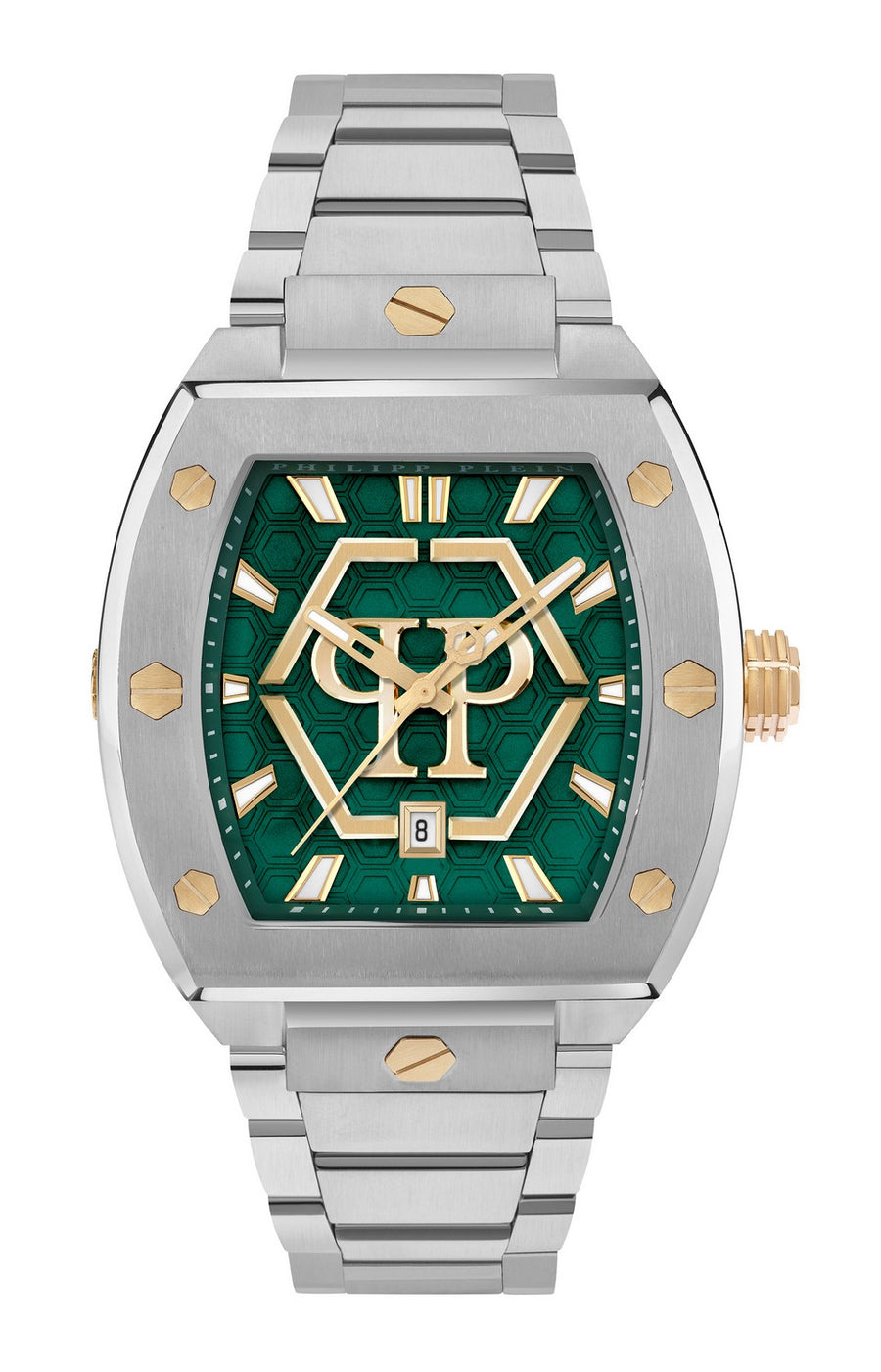 Philipp Plein Men’s Hexagon Phantom 44 mm Green Guilloché Bracelet Watch PWPUA0825